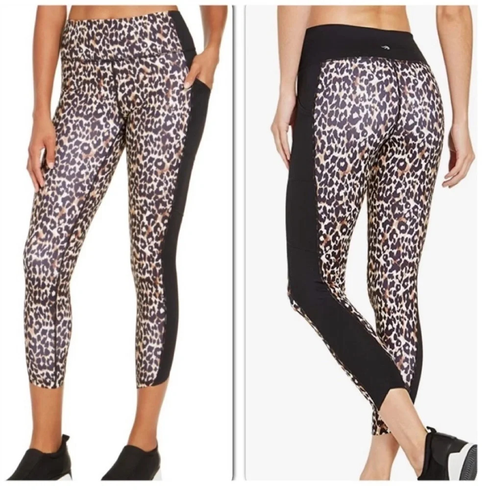 Ideology Colorblock Leopard Leggings Pants Workout v6x